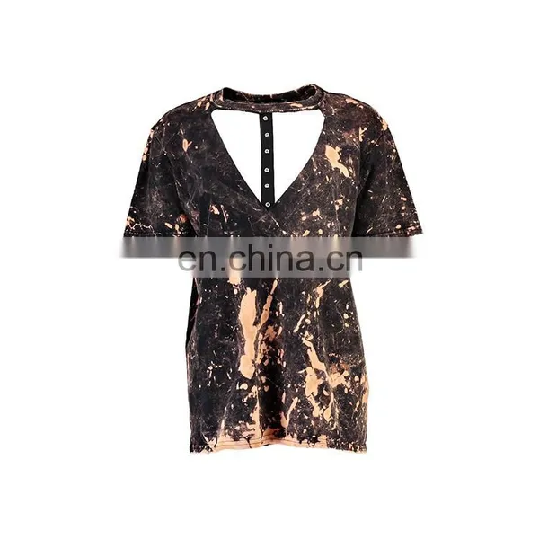 Custom Short Sleeve Halter v Neck Cotton Sublimation Women t Shirt photo-3