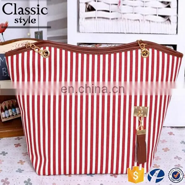 CR Fully Stocked Custom Newest Fashion Leather Tote Bag With Chain Handle Strip Tassel Latest Design Ladies Handbag