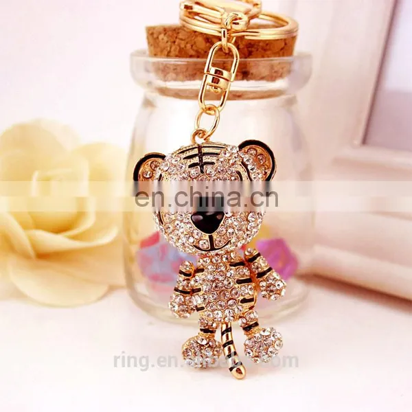 Trendy Animal Jewelry Custom 3D Crystal Rhinestone Cartoon Tiger Keychain photo-4