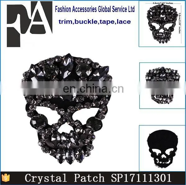 Fashion Beading Gray Rhinestones Skull Patches Badge for Jewelry Brooch photo-5
