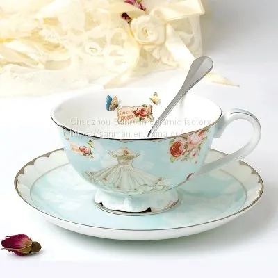 2018 New Design Ceramics Factory European Luxury Cofffee Cup With Saucer