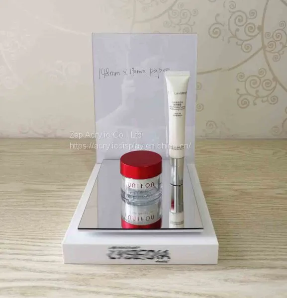 Customized Acrylic Cosmetic Skincare Display Stand With Ad Back