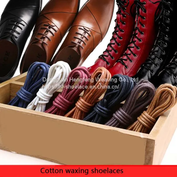 Premium Shoe Laces Cotton Thin Dress Black Leather Waxed Custom Round Shoelaces photo-3