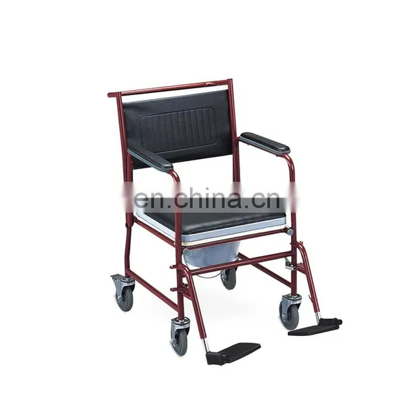 Foldable Chromed Steel Hospital Medical Commode Chair With Solid Castor photo-6