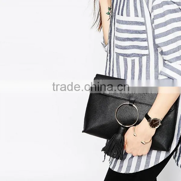 Guangzhou Supplier Cowhide Leather Tassel Clutch Bag Handbag Ladies Hand Bag photo-5