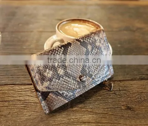 Luxury Genuine Snake Skin Leather Cow Leather Ladies Bifold Clutch Wallet Cheque Book Holder Wallet photo-5