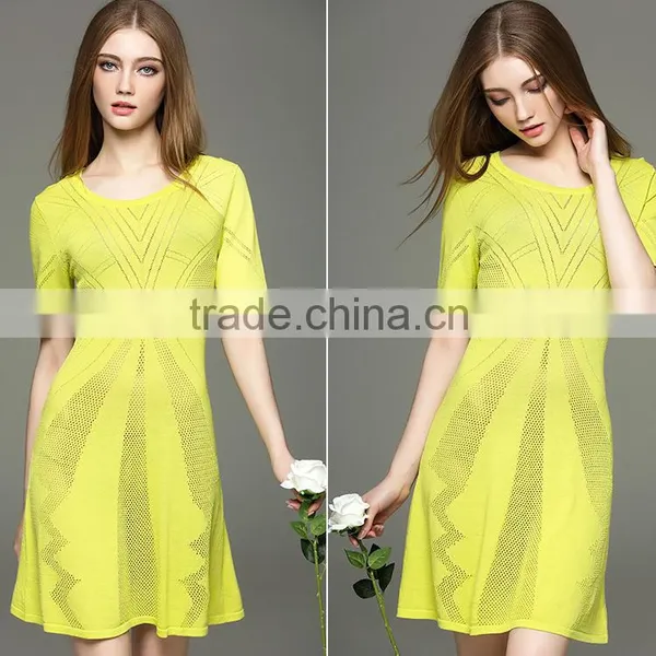 New Arrival Desgin for Lady Kintting Hollow Pattern Round Neck Dress With Half Sleeves photo-2
