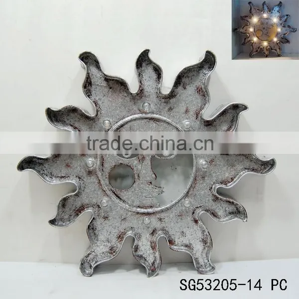 Home Decoration Sun Face Metal Wall Art Hanging With Led Light