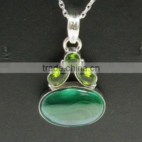 Precious Design Of Malachite Peridot 925 Sterling Silver Jewelry Pendant, Gemstone Jewelry Exporter, 925 Sterling Silver Jewelry photo-5