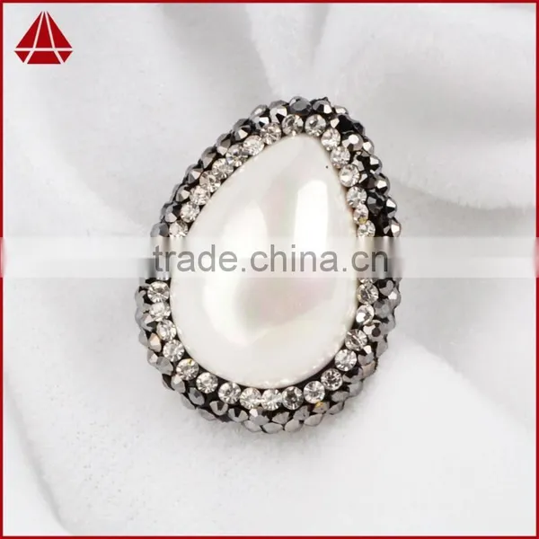 Egg Shape White Shell Pearl Bead Jewelry Findings With White Zircon photo-2