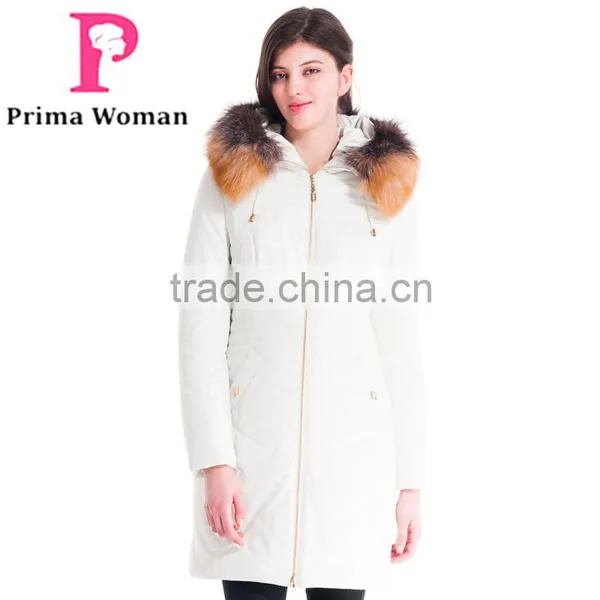 Winter Women Medium Length Slim Cut Coat With Brown Fox Hat Overcoat photo-3