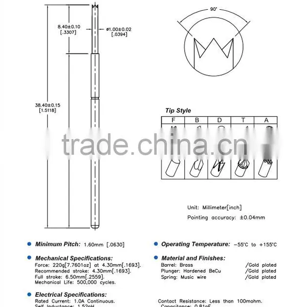 SP1-136384-F01 PCB bareboard testing contact pin in Electronic field with good quality