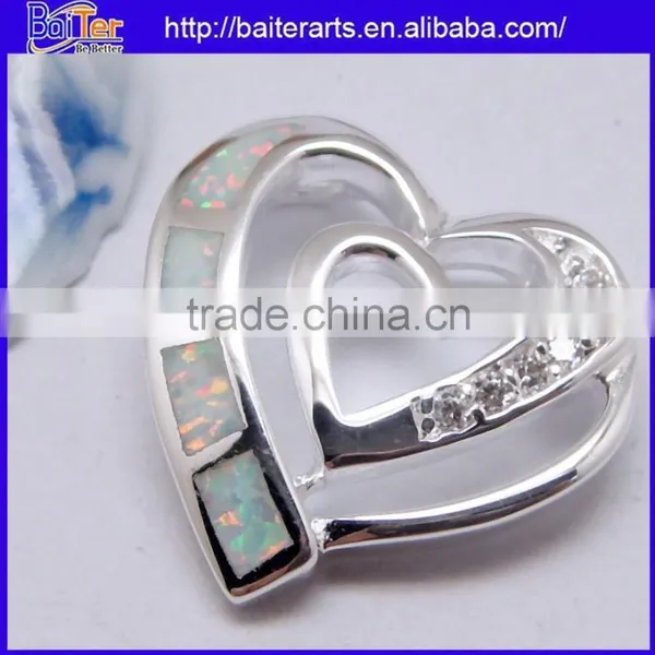 925 Sterling Silver Pendant Necklace White Fire Opal Open Heart Pendant photo-4