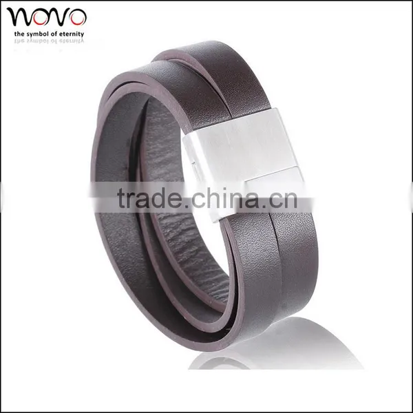 Personalized Leather Wrap Bracelets Stainless Steel Cheap Leather Bracelets Mens Bracelets photo-2
