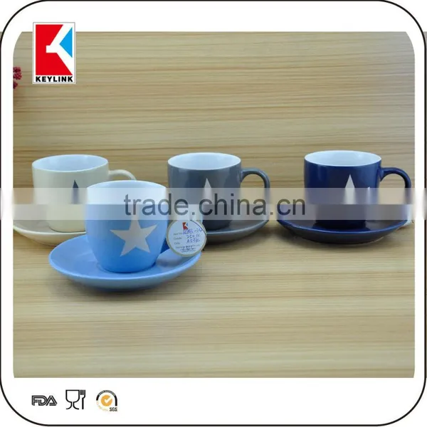 Best Selling Products Solid Color Unique Shape Coffee Ceramic Tea Cup and Saucer photo-2