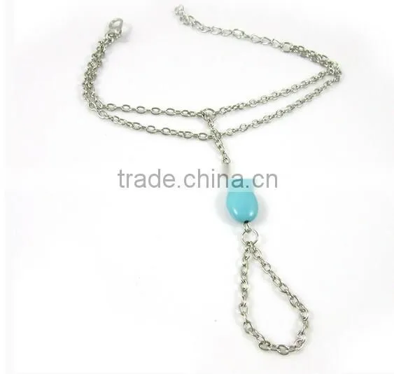 Turquoise Stone Gold Chain Finger-Bracelet Slave-Bracelet Hand Jewelry photo-3