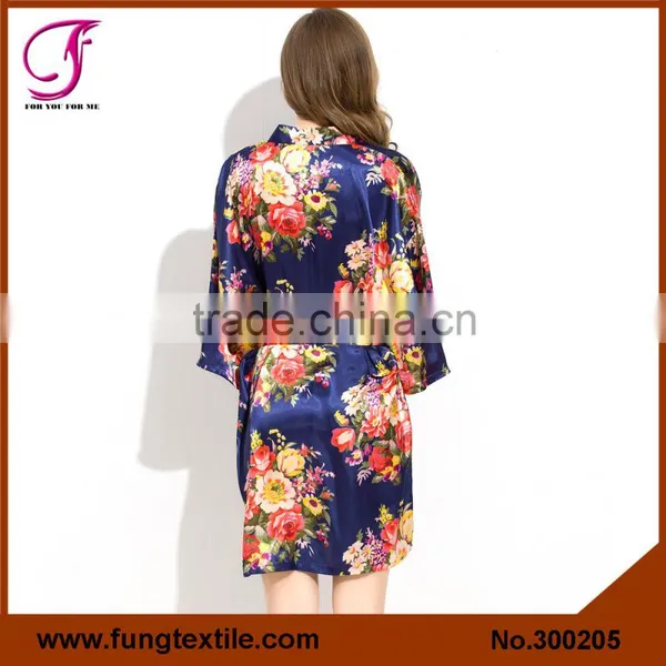 Fung 3002 Woman Polyester Satin Floral Bath Robe For Wedding Party photo-6