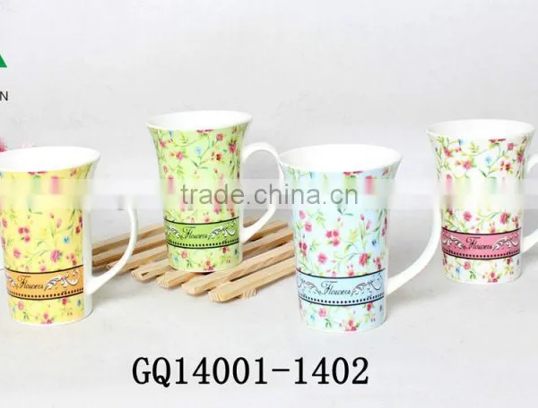 Dehua 10oz Fine Bone China Mug Coffee Mug With Handle and Decal Flower photo-2
