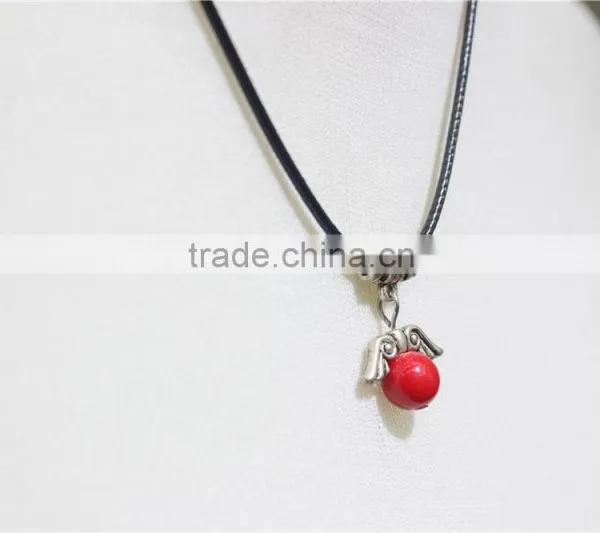 Vintage Antiqued Silver Wings Red Bead w/ Black String Pendant Necklace2016 Fashion Style Wholesale photo-3