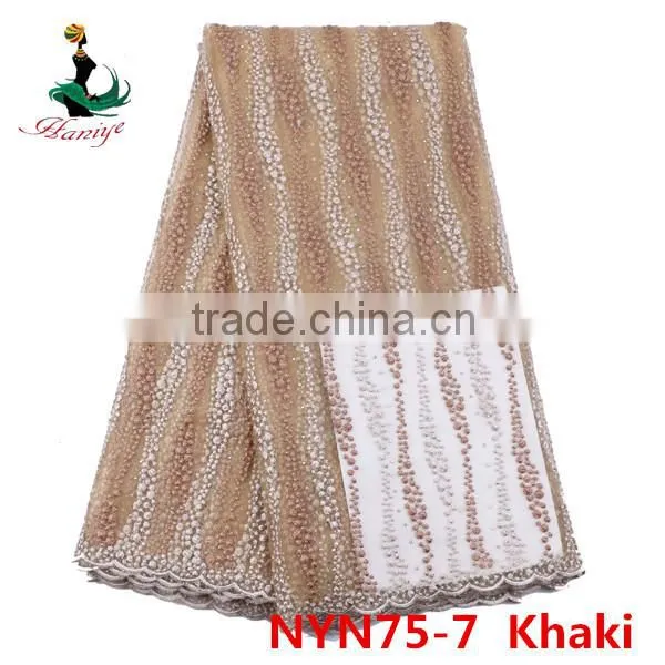 Haniye 2016 Wholesale Beaded Lace Fabric/white Tulle Lace Fabric /NYN75 photo-3