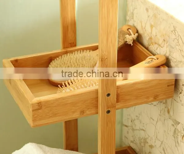 3 Tiers Natural Bambooo Wooden Bamboo Bathroom Shelves for Towels photo-4