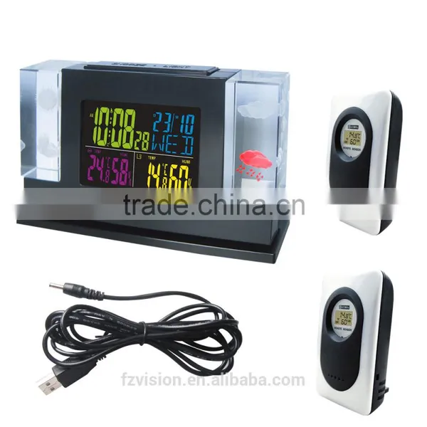 Thermo Hygrometer Digital Wireless Weather Station Alarm Clock/ Automatic Weather Station With 2 Remote Sensors