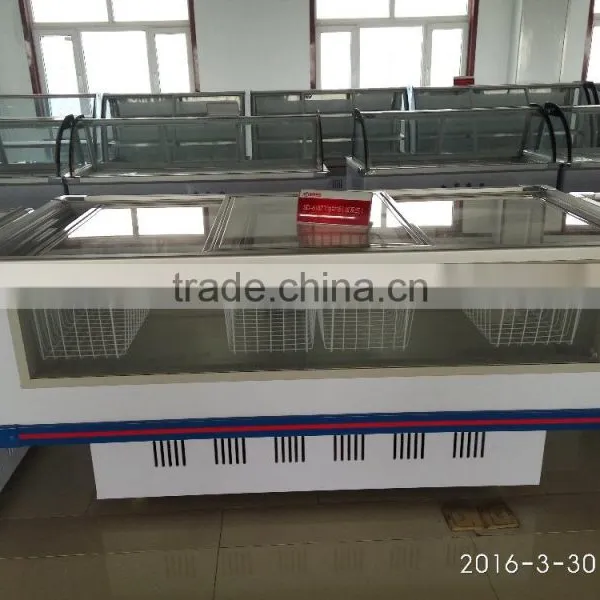 2016 High Quality Commercial Glass Top 568L/618L/818L Meat Freezer Seafood Display Freezer for Supermarket Fish Display Cabinet photo-2