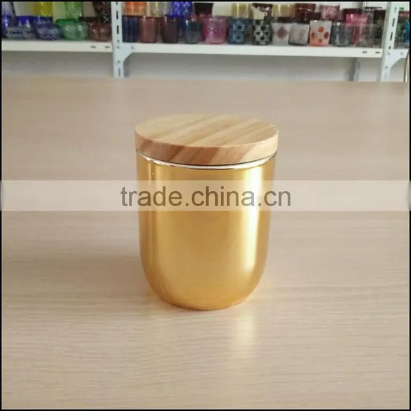 High-end Electroplated Gold Glass Candle Holder With Sealed Black Wooden Top photo-3