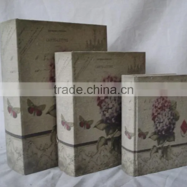 Good Quality Antique SET OF 3 Linen Printing Covered Wooden Book Box photo-5