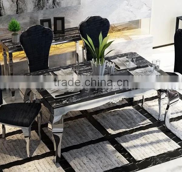 Wholesale Black Marble Dining Table With Mirror Silver Stainless Steel Legs photo-4