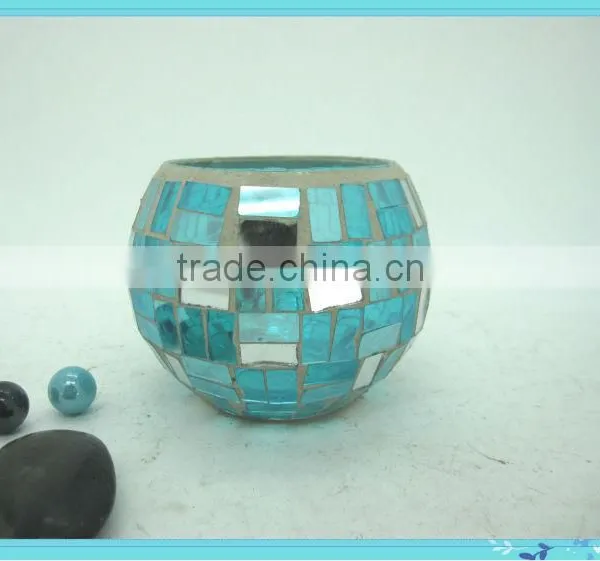 Hotel Decoration Blue Shimmering Mirrored Mosaic Fresh Art Deco Vase photo-4