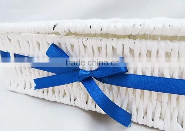 Stylish Paper Rope Weaving Basket With Lid for Cutlery Small Sundries Storage photo-6