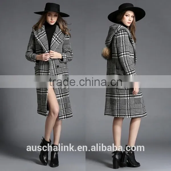 Auschalink Outdoor Fashion Women Tweed Hoodie Coats Plaid Design photo-6