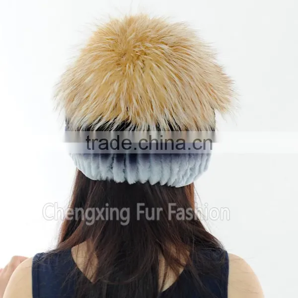 CX-C-244C Ladies Fashion In Stock Hats Rex Rabbit Fur And Sliver Fox Fur Hat Cap photo-3
