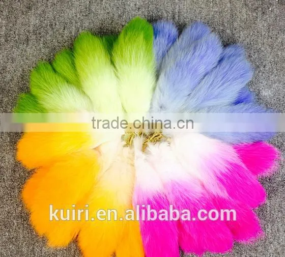 Colorful Fox Fur Keychains 100% Real Fox Fur Rehinstone Tail Bag Pendants Accessory photo-6