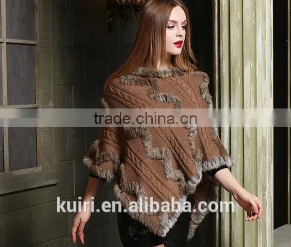 2017 New Hot Real Knitting Woolen Rabbit Fur Poncho Womens Casual Rabbit Fur Hooded Shawl With Rabbit Fur Tassels Capes photo-6