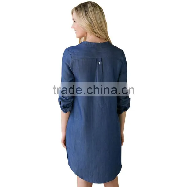 Fashion Denim Tops Women Dress With Pure Color Long Sleeve Cowboy Dress for Women 2017 photo-2