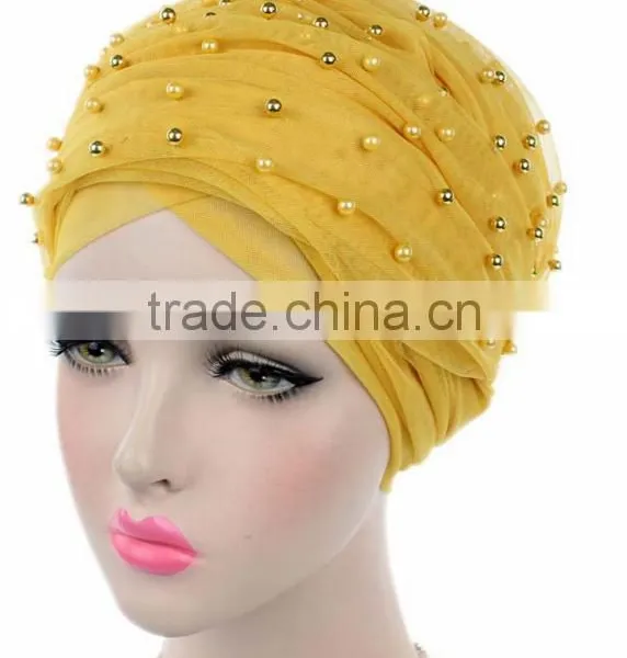 New Pearl Gypsophila Net Headdress Hooded Hat Long Tail Hat Hat Muslim Hat photo-4