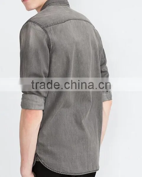 Denim Shirt, Men's Short Sleeve Shirts photo-3