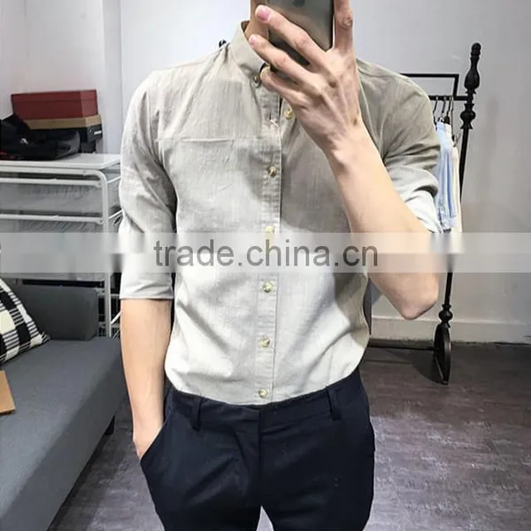 Cultivate One's Morality Sleeve Shirt in Cotton and Linen Washing Male in Summer photo-2