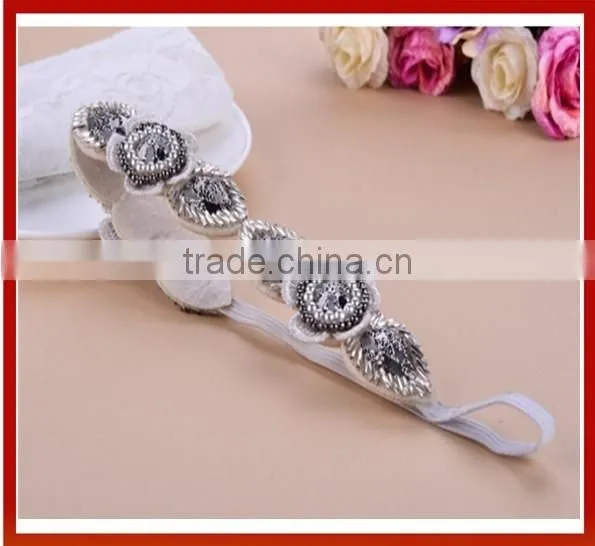 Handmade Rhinestone Crystal Beaded Elastic Fashion Elastic Hai Headmade Crystal Glass Beads Hair Band Girl Bridal Pearls Beads photo-2