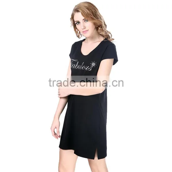 Women's Rhinestone Embroider O-neck Long T-shirts photo-2