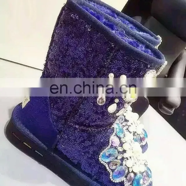 Aidocrystal Handmade Royal Blue Lady Fashion Bling Bling Rhinestone Sequins Snow Boots photo-3
