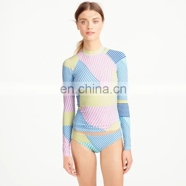 Custom Printed New Rash Guard in Mix Stripe, Women Rash Guard photo-3