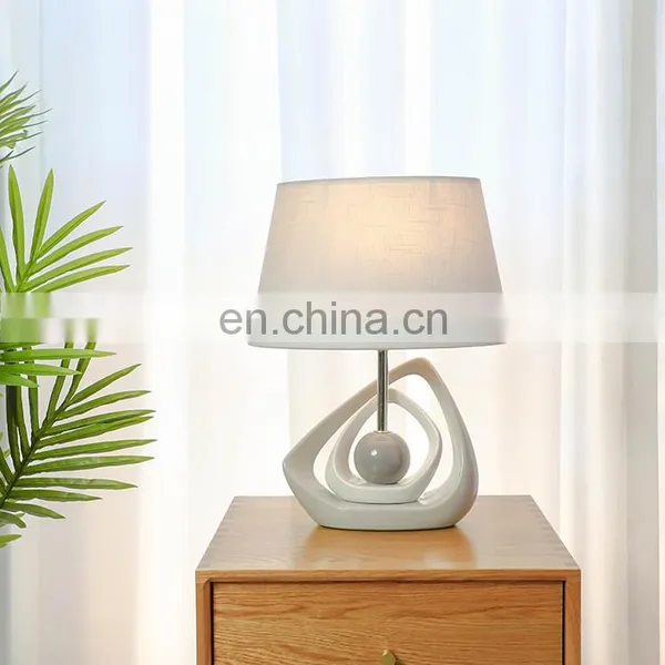 Popular Solid Geometry Design Ceramic Base Bedside Night Lamp for Hotel Decor photo-5