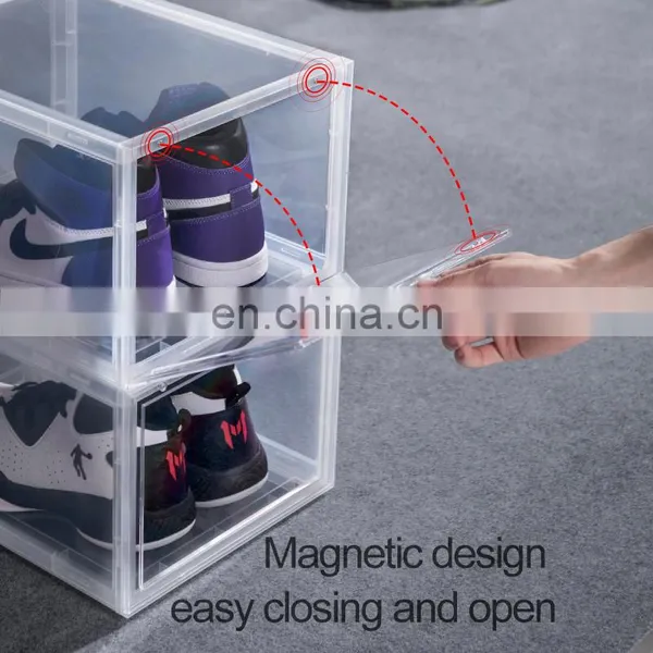 Drop Front Clear Stackable Shoe Box With Magnets Acrylic Storage Shoe Box Transparent Taizhou Custom Display Sneaker Box Case photo-5