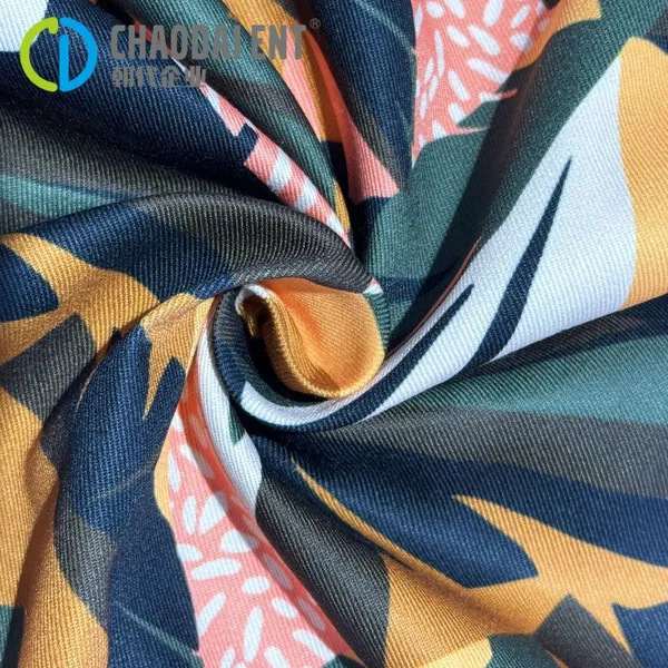 Eco-friendly Environmental Fabric 21S*21S 3/1Twill GRS Leaf Printed 100%RPET Recycled Polyester Canvas Fabric For Garment photo-3