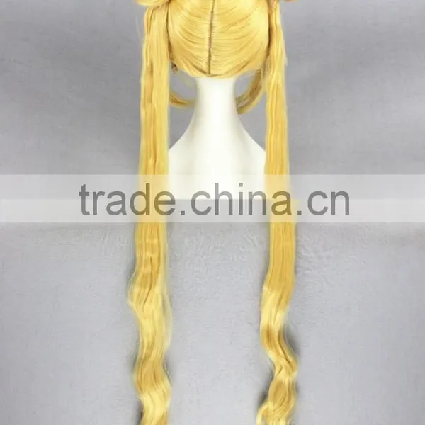 High Quality100cm Long Curly Sailor Moon Wig Blonde Synthetic Cosplay Wig Anime Cosplay Costume Hair Wig Party Wig photo-5
