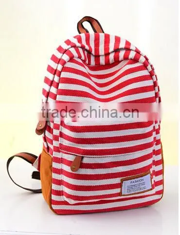 Fashion Simple Strip for Canvas Backpack Navy Blue Shoulder Bag photo-2