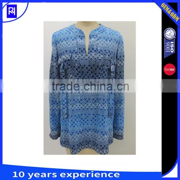 100% Silk Cdc Placement Print Top Blouse Women Shirt Long Sleeve Casual Classic Fit